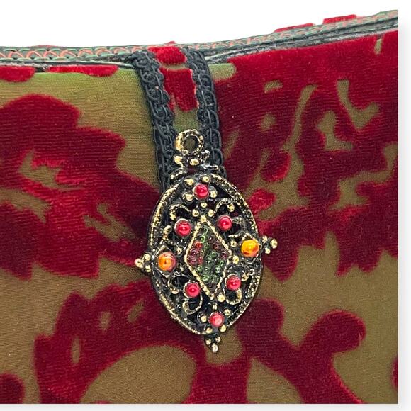 Mary Frances Vintage Christmas Beaded Baguette Hard Shell Handbag Poinsettia - Picture 13 of 15